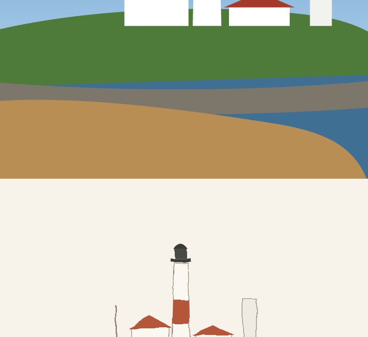Foto del faro de Montauk, sobre un cabo verde junto al mar